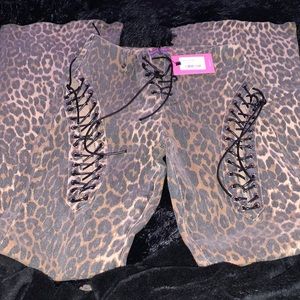 Leopard lace up flared jeans